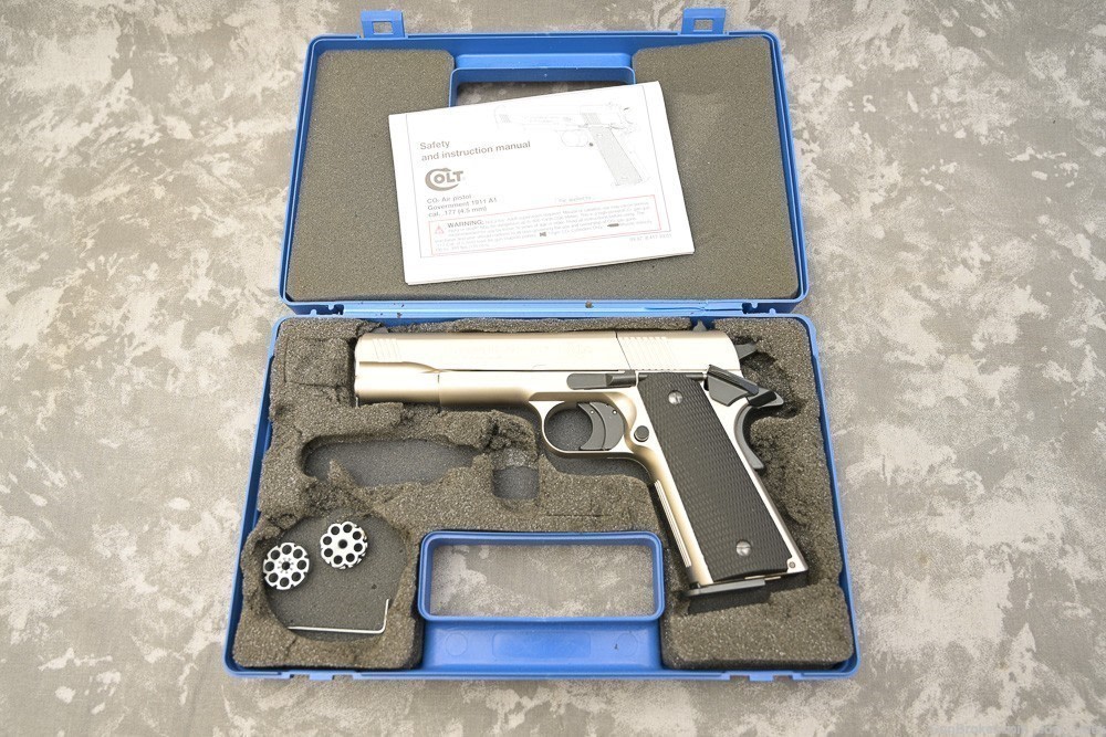Colt 1911 .177 CO2 pellet pistol; NICKEL FINISH made in Germany-img-3