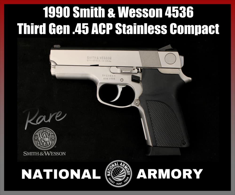 *RARE* 1990 Smith & Wesson 4536 Third Gen .45 ACP Compact Stainless S&W-img-0