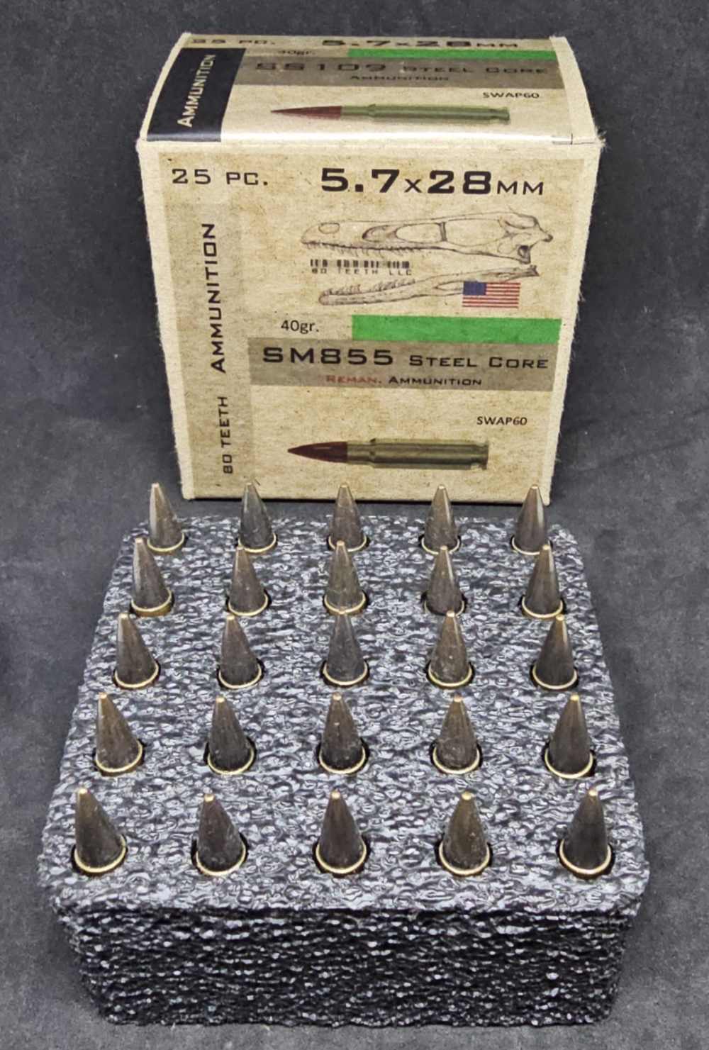 5rds Rare 80 teeth M855 steel core 5.7x28 AP ammunition like SS190 L191 T6B-img-0