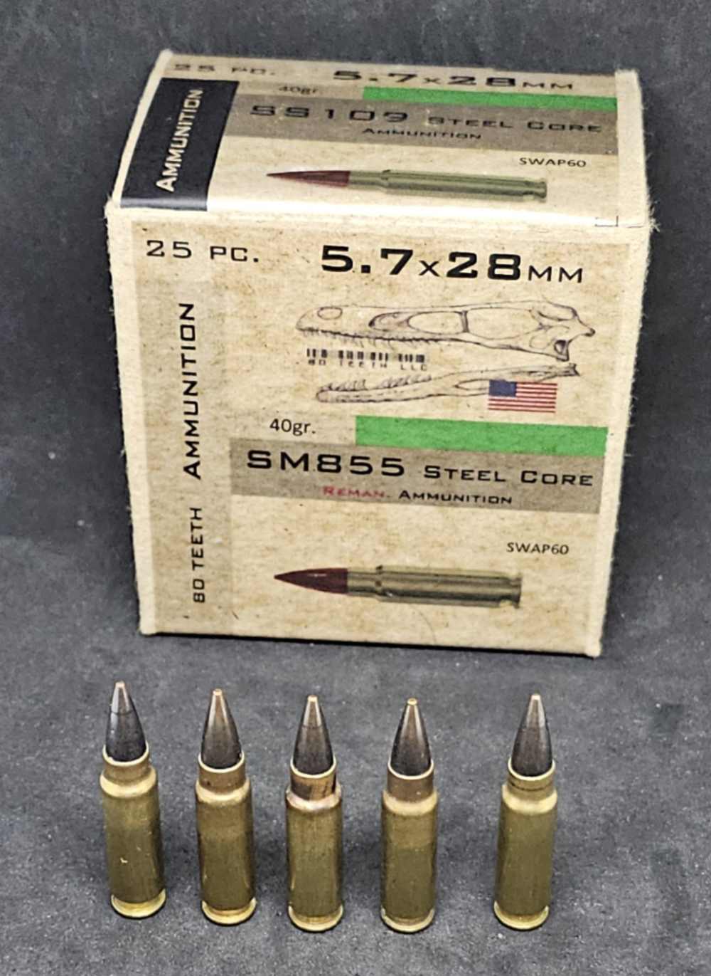 5rds Rare 80 teeth M855 steel core 5.7x28 AP ammunition like SS190 L191 T6B-img-1