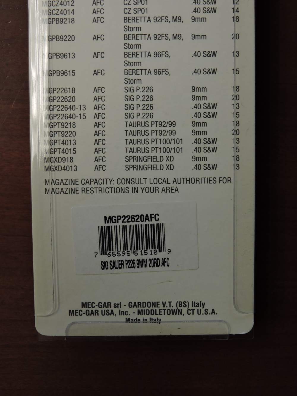 Mec-Gar SIG SAUER P226 9MM 20 ROUND AFC MecGar Magazine-img-2