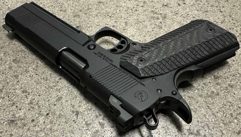 Nighthawk Custom 1911 GRP 9MM 5" Bull Barrel Recon Rail 9 IOS Square Guard -img-8