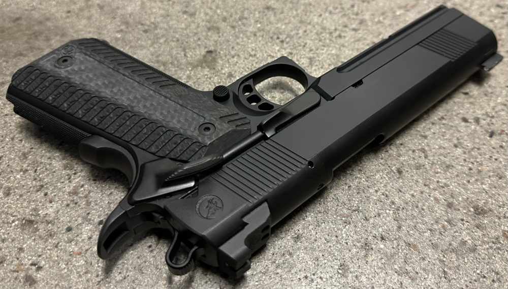 Nighthawk Custom 1911 GRP 9MM 5" Bull Barrel Recon Rail 9 IOS Square Guard -img-9