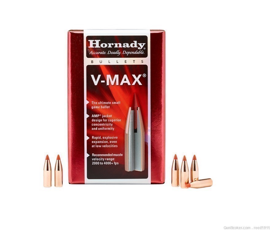 22 cal Hornady 60g V-Max .224 60 100 Bullets .223 .22-250  valkyrie -img-0