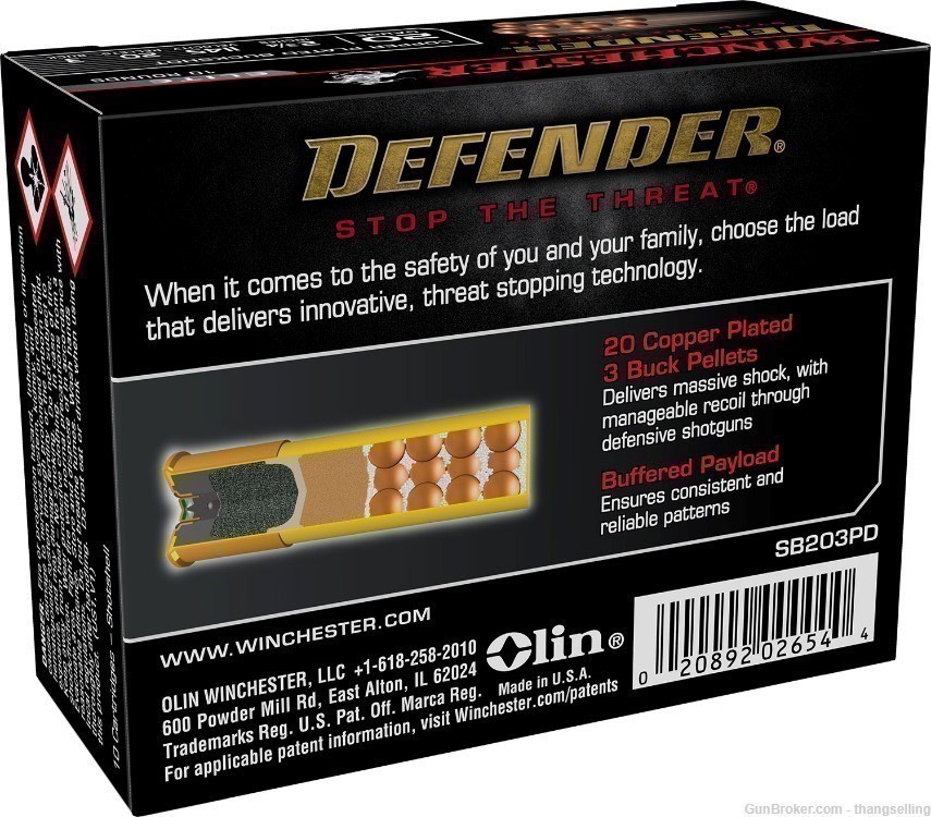 30 Rounds Winchester 20 Ga PDX1 DEFENDER 3 Buck Buckshot Shot Shell-img-1