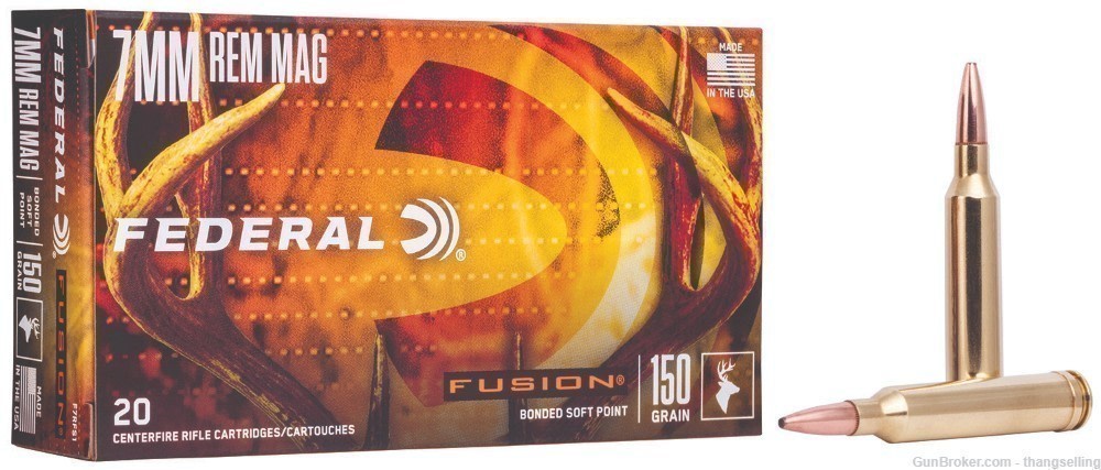 60 Rounds Federal 7mm Rem Mag Ammo 150 Gr FUSION SOFT POINT 7 Magnum-img-1