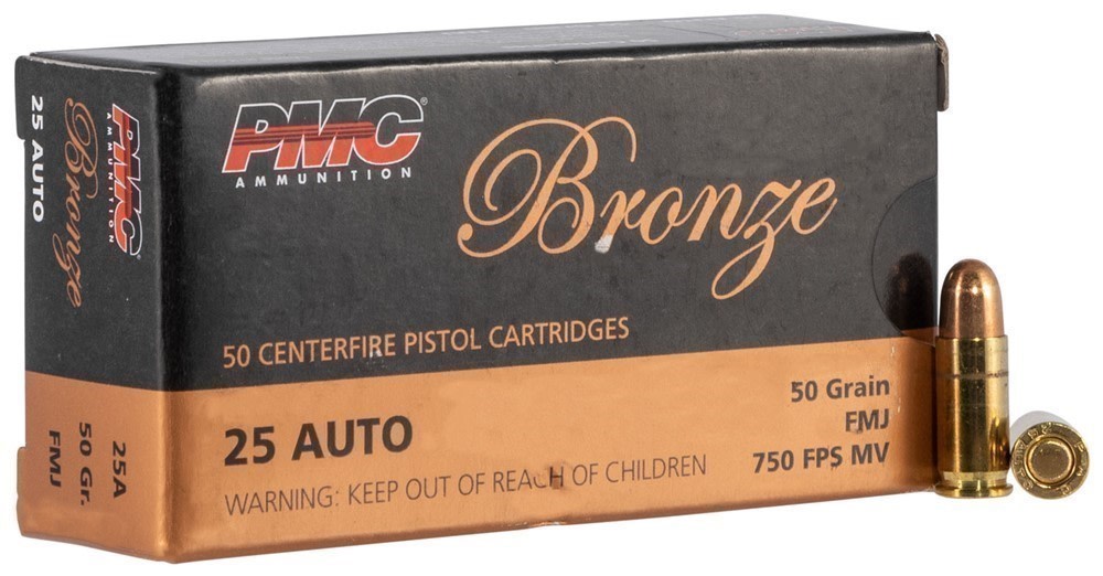 50 Rounds PMC Bronze .25 ACP Pistol Ammo 50Gr FMJ 25acp Auto Automatic Colt-img-0