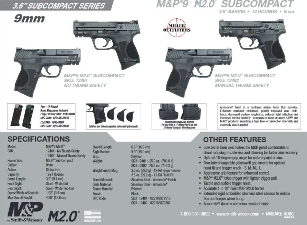 Smith M&P9 M2.0 Subcompact  – Model 12482 – 9mm-img-1