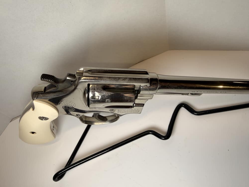 Vintage S&W Pre-Model 10 (.38 M&P)–1956 5-Screw Pinned Nickel–Bright Bore-img-3