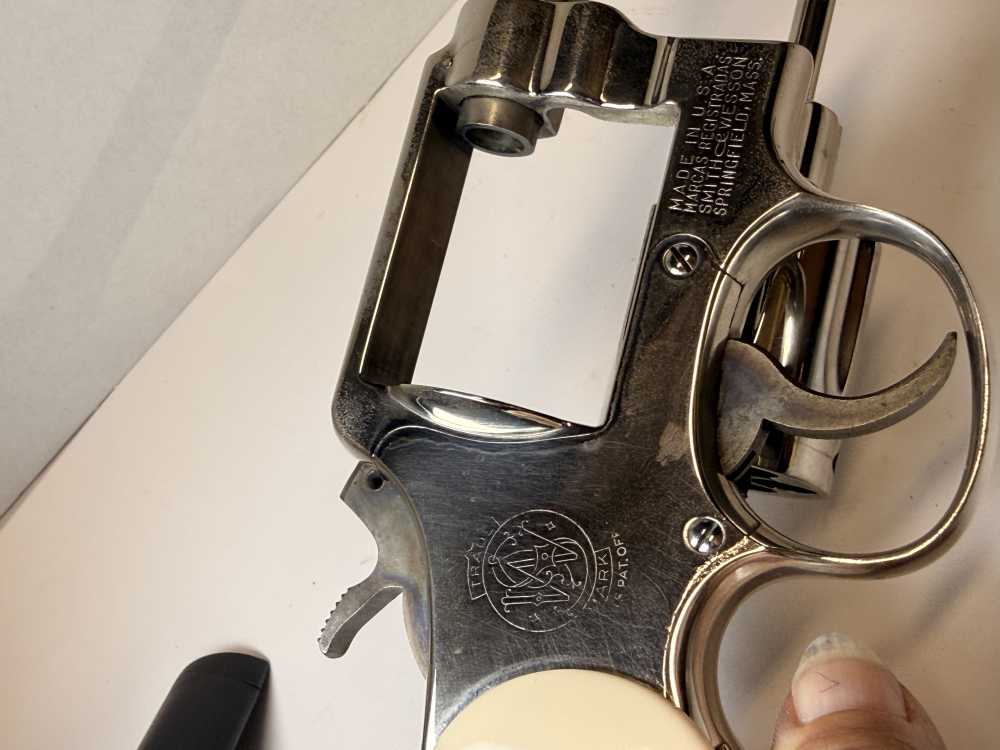 Vintage S&W Pre-Model 10 (.38 M&P)–1956 5-Screw Pinned Nickel–Bright Bore-img-50