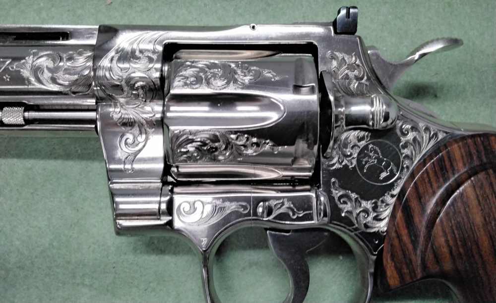 1981 Colt Python .357 Mag 6" Nickel Engraved Extra Grips K72910-img-7