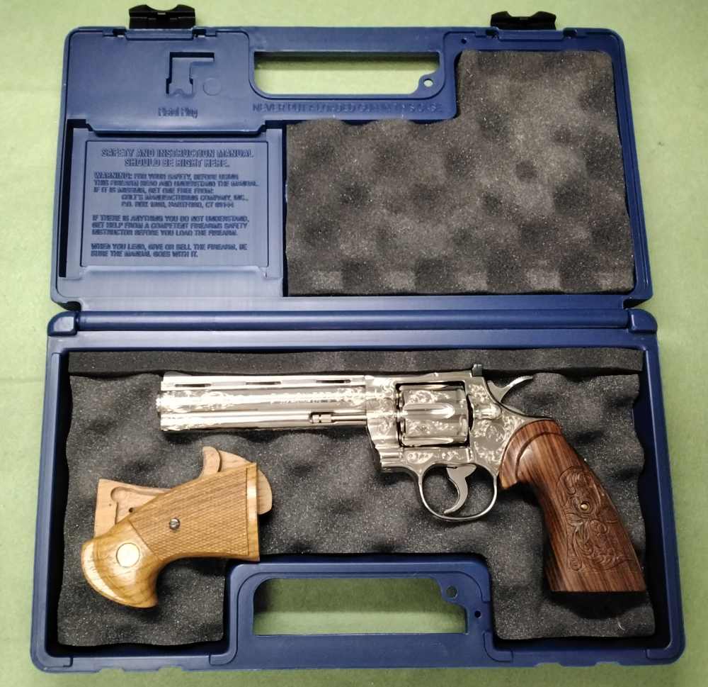1981 Colt Python .357 Mag 6" Nickel Engraved Extra Grips K72910-img-4