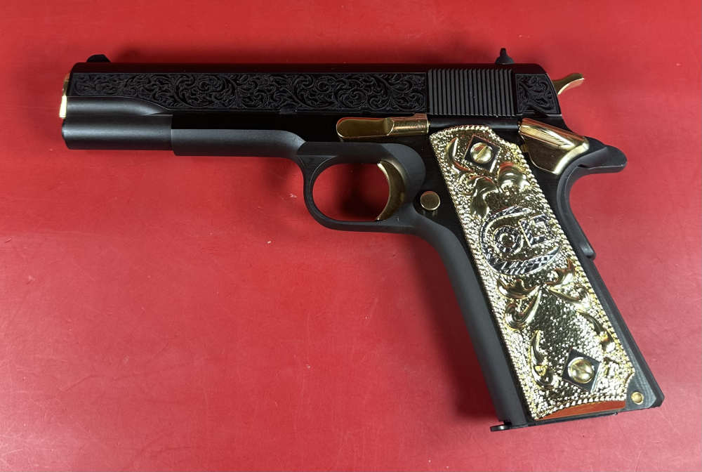 STUNNING Colt 1911. Engraved, Gold Plated Parts & Grips. 45 ACP. NIB-img-9
