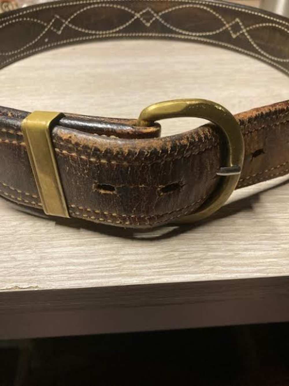 Bianchi  B10 saddle leather holster belt used good condition. 34"-img-0
