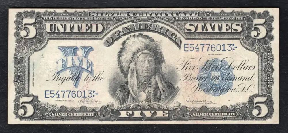 1899 US $5 Native American Chief Silver Certificate Note Money Currency -img-0