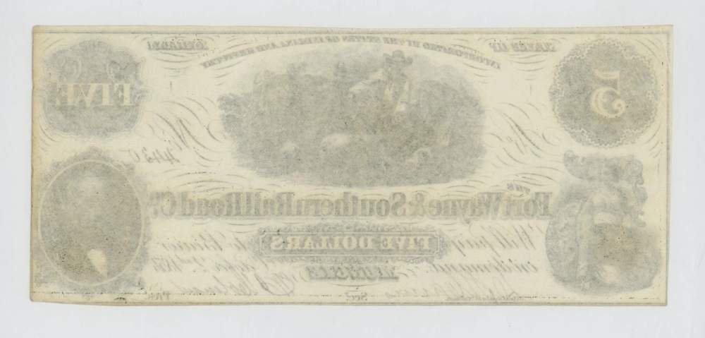 1854 5 Dollar Indiana Rail Road Company Note Currency Money-img-1
