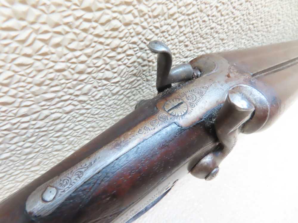 Antique Playfair Double-Barrel SXS Hammer Under Lever Shotgun Damascus -img-8