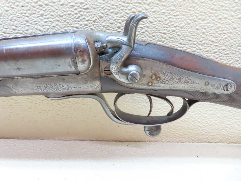Antique Playfair Double-Barrel SXS Hammer Under Lever Shotgun Damascus -img-34