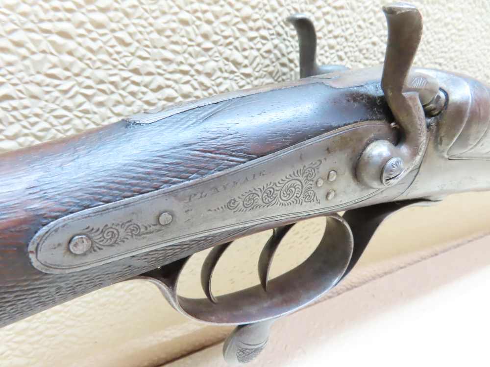 Antique Playfair Double-Barrel SXS Hammer Under Lever Shotgun Damascus -img-5