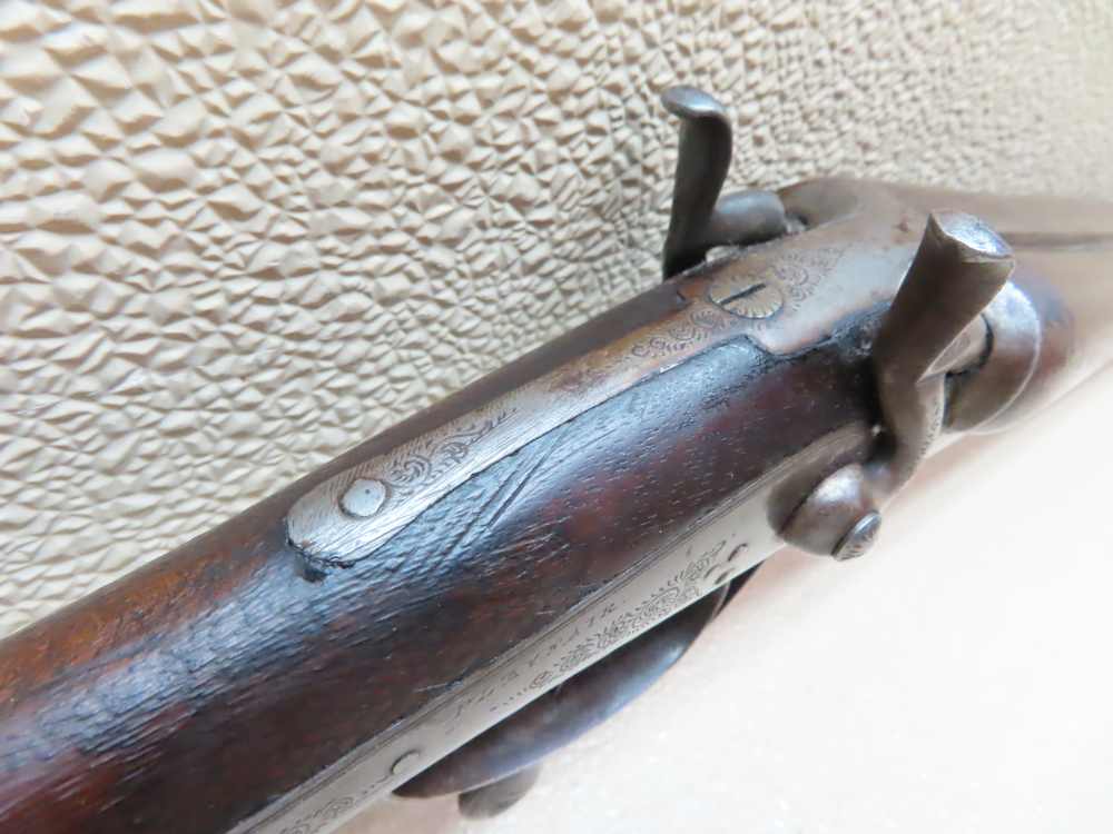 Antique Playfair Double-Barrel SXS Hammer Under Lever Shotgun Damascus -img-7