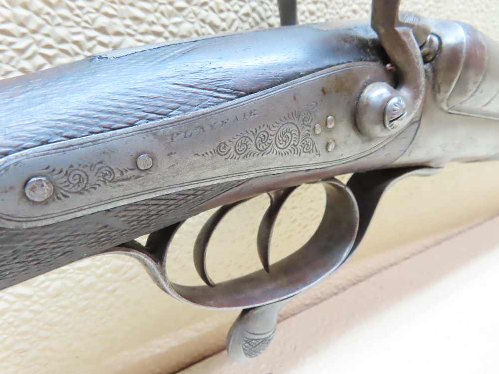 Antique Playfair Double-Barrel SXS Hammer Under Lever Shotgun Damascus -img-11