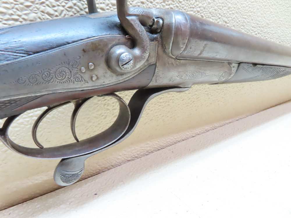 Antique Playfair Double-Barrel SXS Hammer Under Lever Shotgun Damascus -img-12