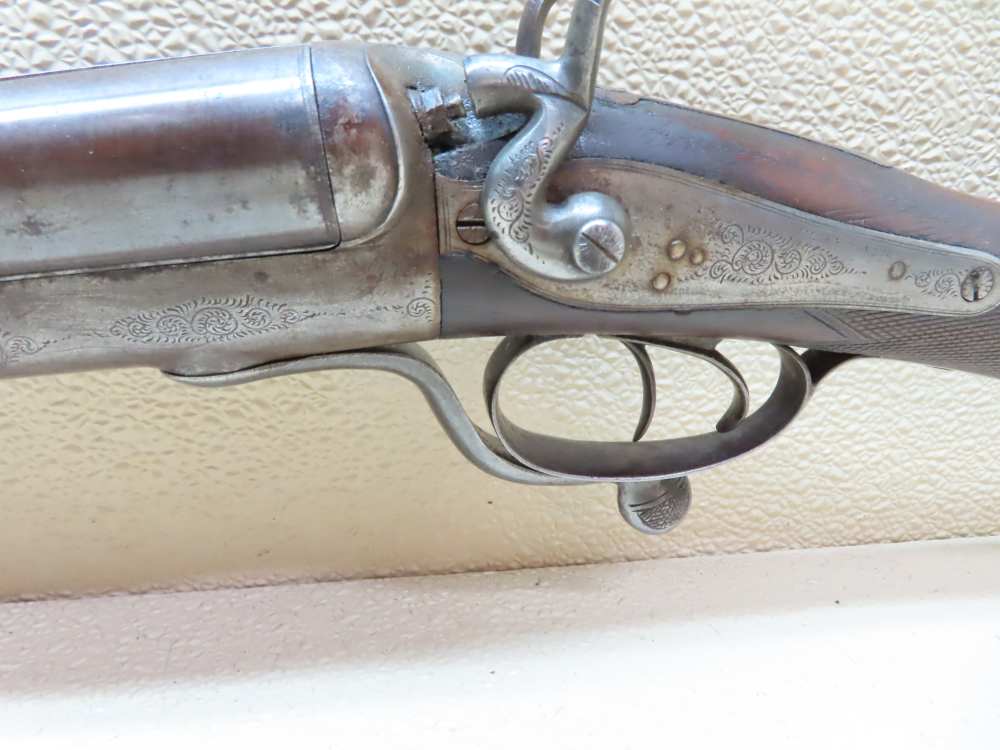Antique Playfair Double-Barrel SXS Hammer Under Lever Shotgun Damascus -img-37