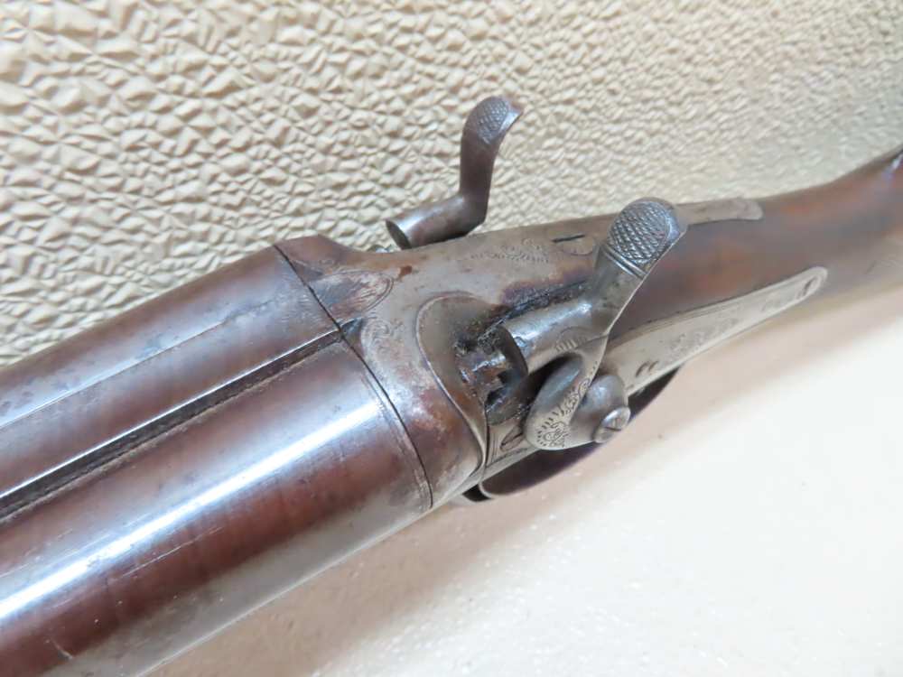 Antique Playfair Double-Barrel SXS Hammer Under Lever Shotgun Damascus -img-35