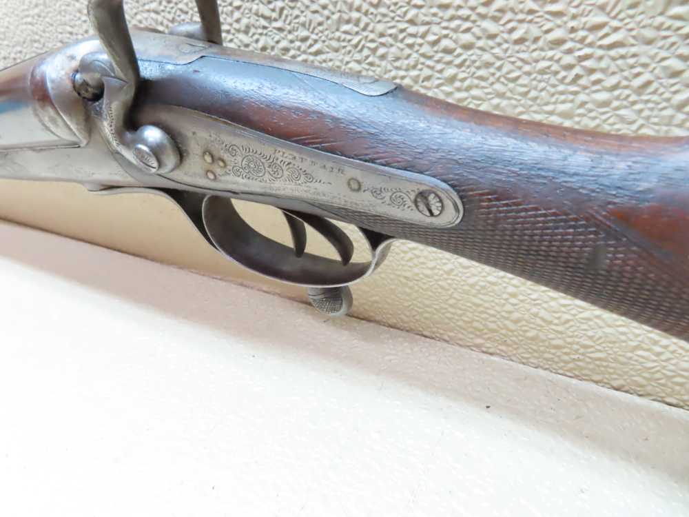 Antique Playfair Double-Barrel SXS Hammer Under Lever Shotgun Damascus -img-32