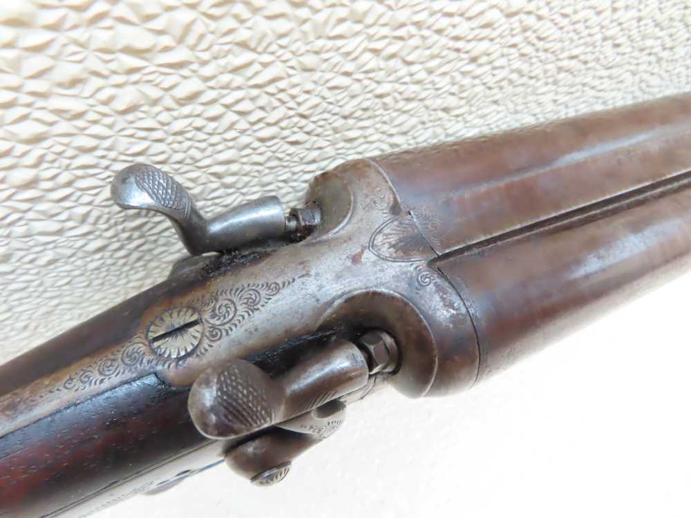 Antique Playfair Double-Barrel SXS Hammer Under Lever Shotgun Damascus -img-9