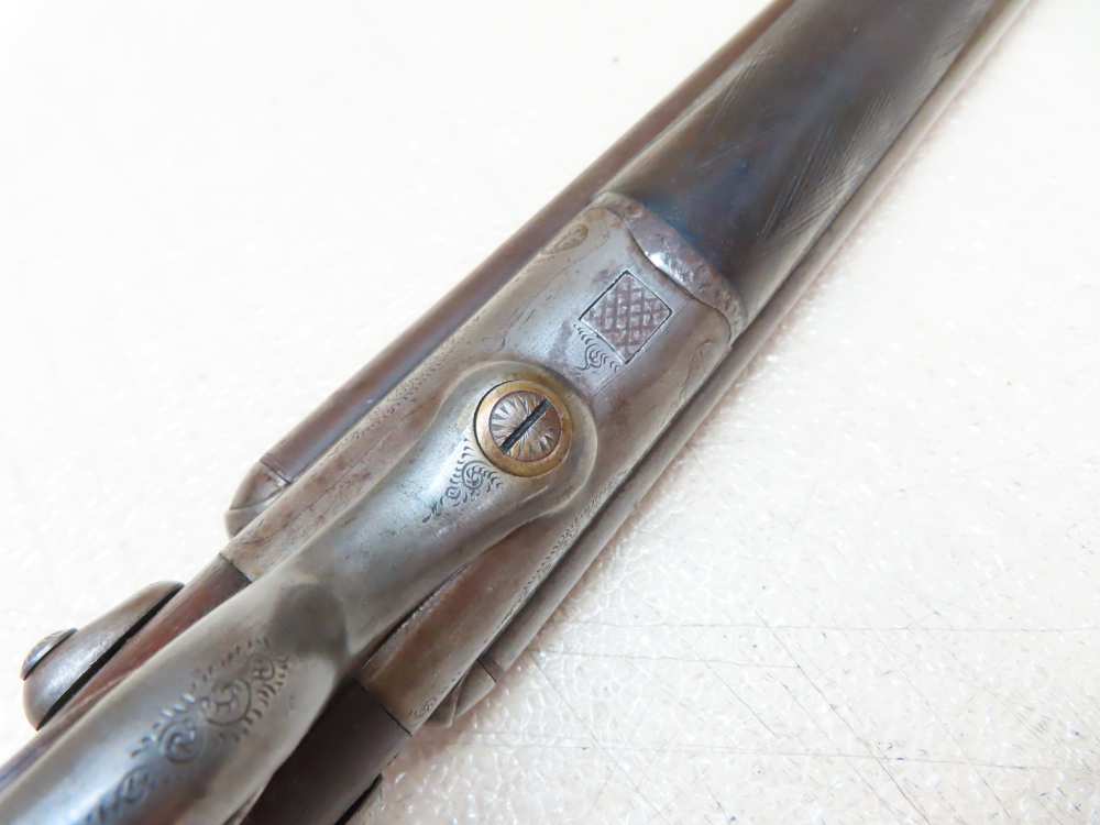 Antique Playfair Double-Barrel SXS Hammer Under Lever Shotgun Damascus -img-48