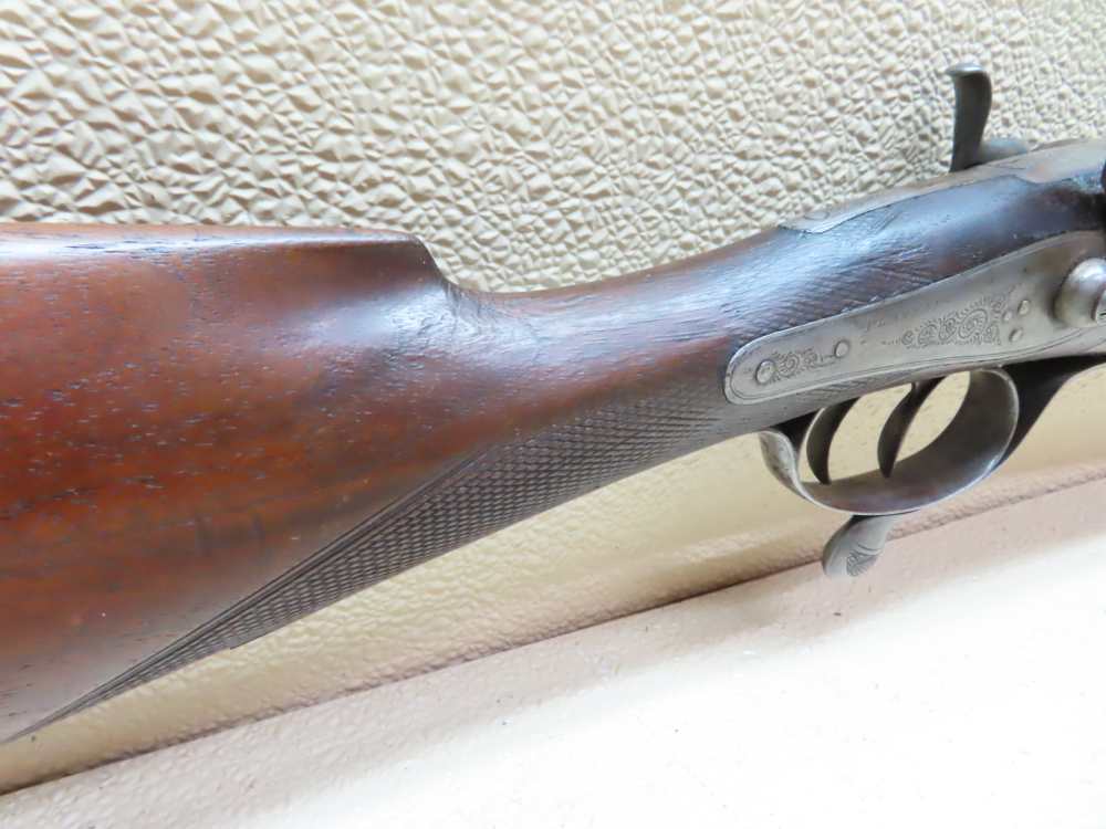 Antique Playfair Double-Barrel SXS Hammer Under Lever Shotgun Damascus -img-4
