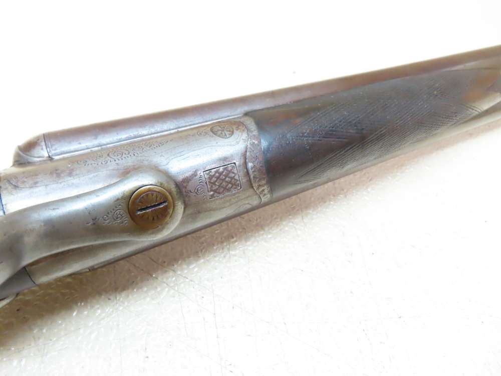 Antique Playfair Double-Barrel SXS Hammer Under Lever Shotgun Damascus -img-49