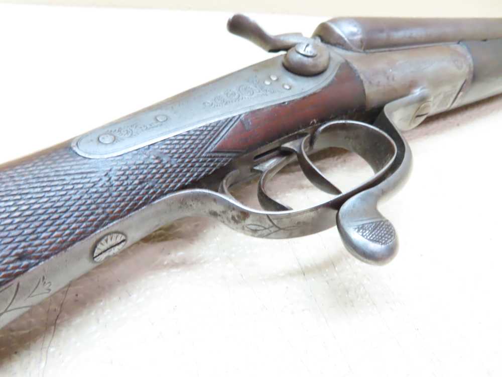 Antique Playfair Double-Barrel SXS Hammer Under Lever Shotgun Damascus -img-44