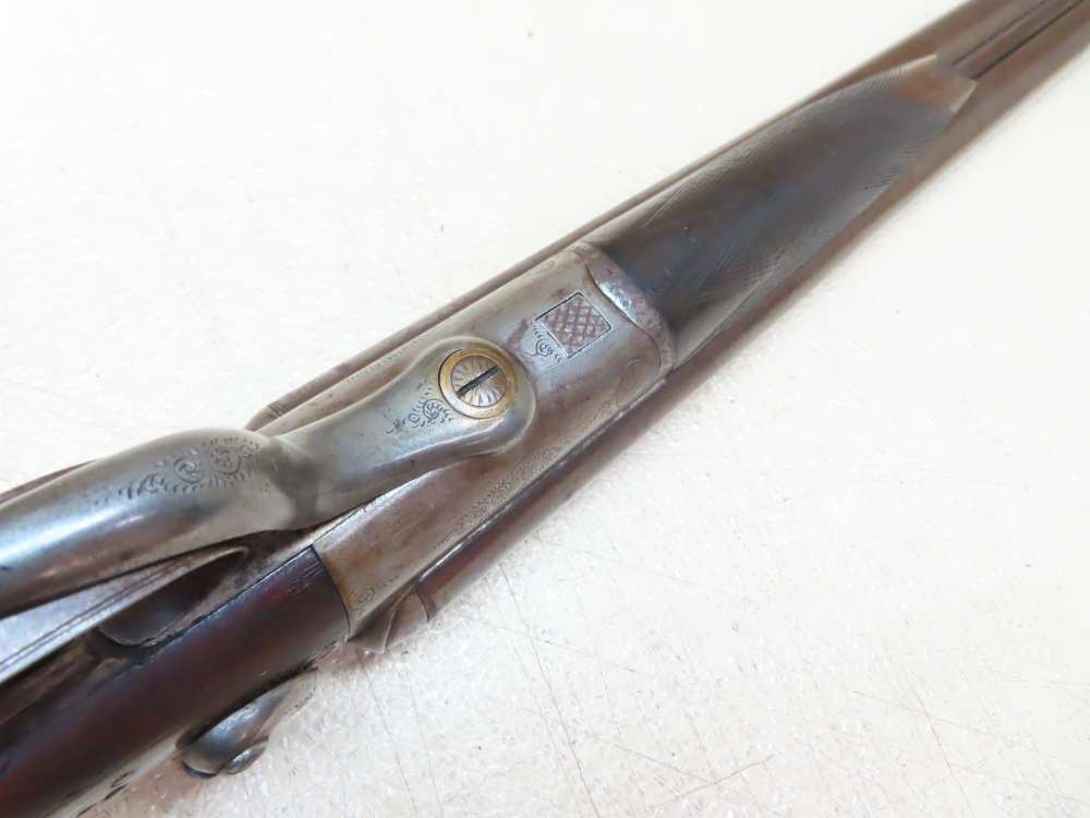 Antique Playfair Double-Barrel SXS Hammer Under Lever Shotgun Damascus -img-23