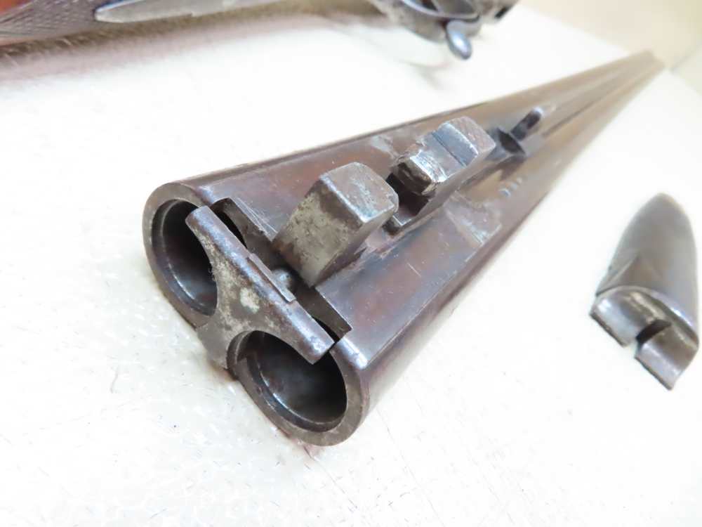 Antique Playfair Double-Barrel SXS Hammer Under Lever Shotgun Damascus -img-57