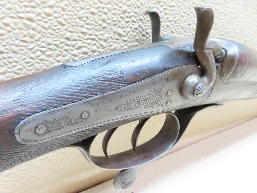 Antique Playfair Double-Barrel SXS Hammer Under Lever Shotgun Damascus -img-6