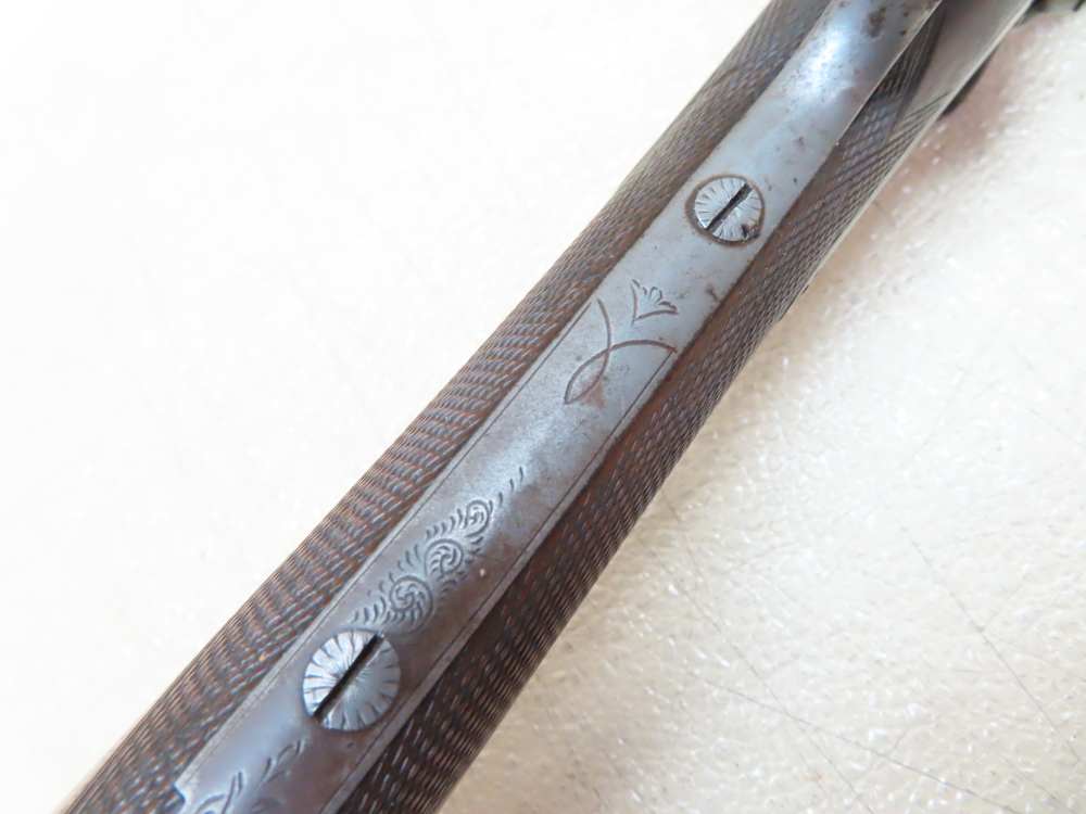 Antique Playfair Double-Barrel SXS Hammer Under Lever Shotgun Damascus -img-46