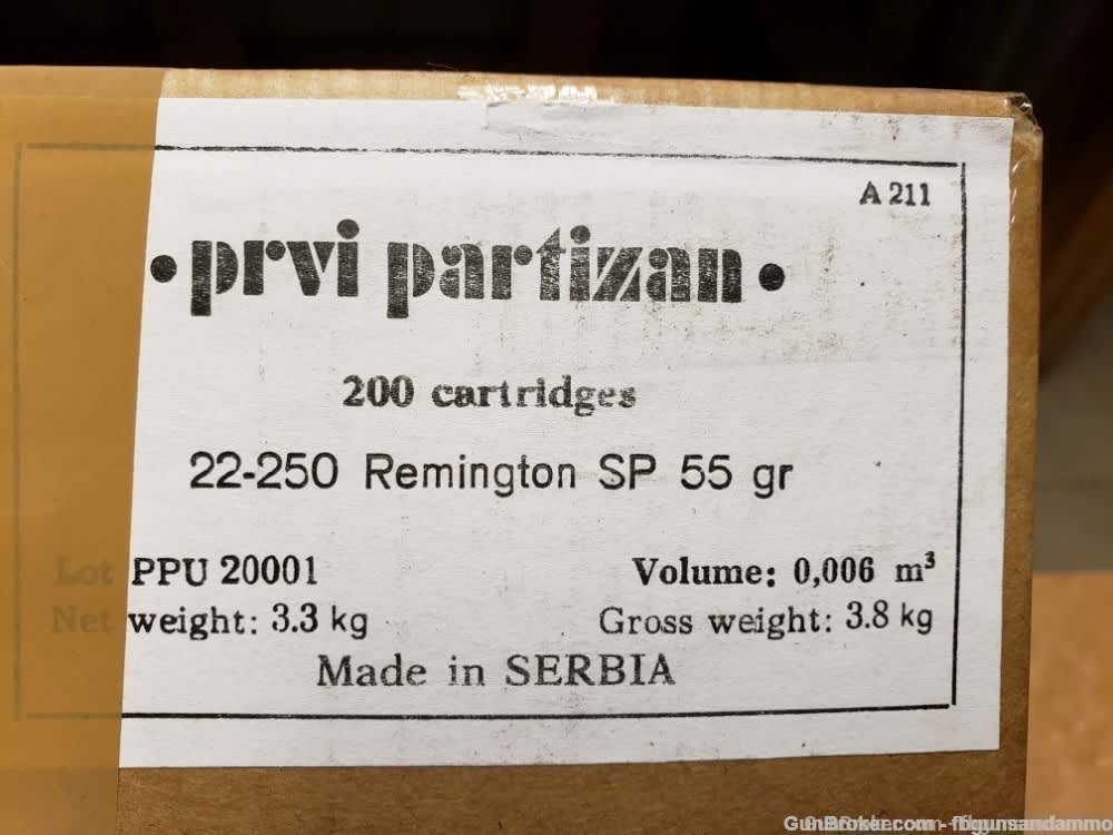 IN STOCK! 200 ROUNDS PPU PRVI 22 250 55 SP SOFT POINT 55SP VARMINT 55GR .22-img-1