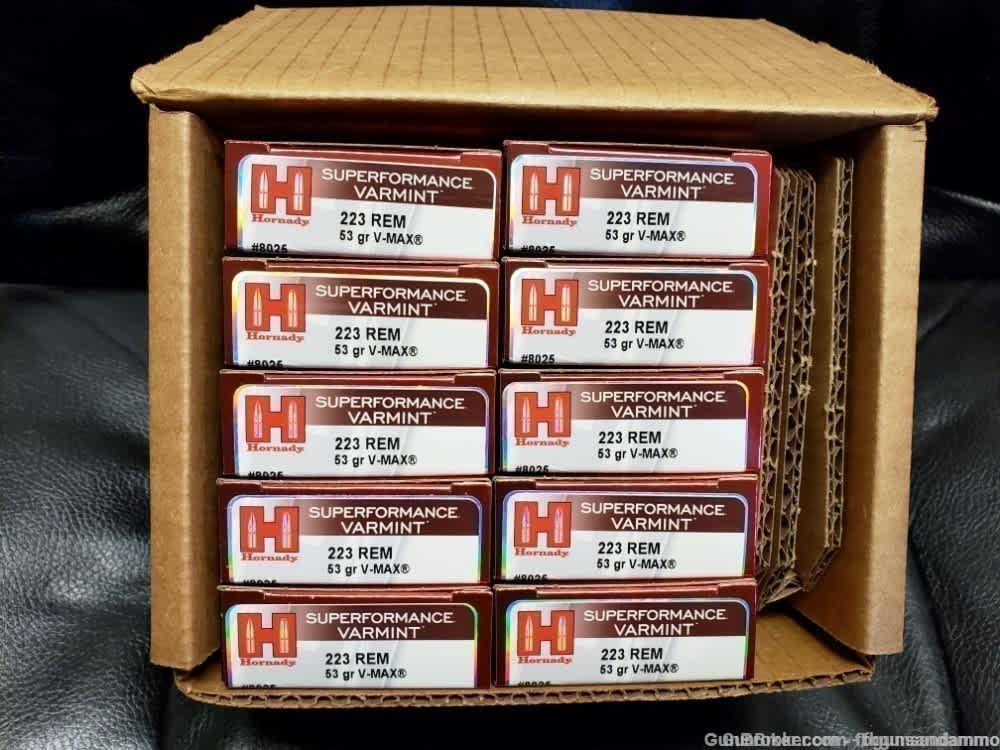 NEW 200 ROUNDS HORNADY SUPERFORMANCE .223 53 GRAIN V-MAX GR 223 REM VMAX-img-0