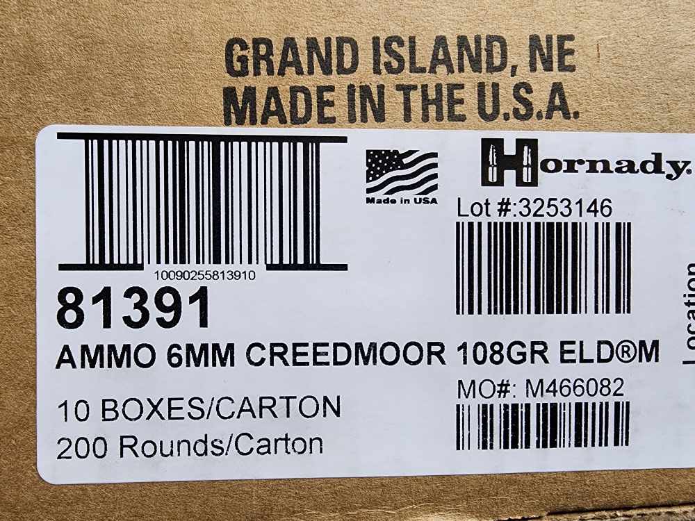 IN STOCK! NEW 200 ROUNDS HORNADY 6MM CREEDMOOR ELD MATCH 108 GR ELDM-img-1