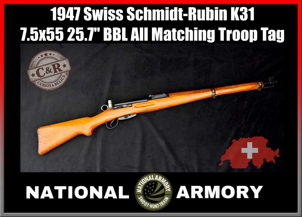 1947 Swiss K31 Schmidt-Rubin All Matching Original Troop Tag 7.5X55 -img-0