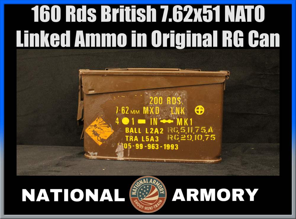 160 Rds British 7.62x51 NATO Linked Ball L2A2 Ammo in Original RG Can-img-0