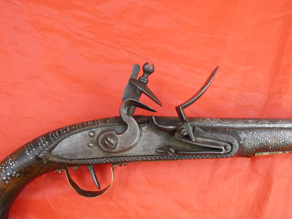 RARE ANTIQUE SOUTH INDIA BLUNDERBUSS MIQUELET FLINTLOCK PISTOL 1780-1820 -img-18