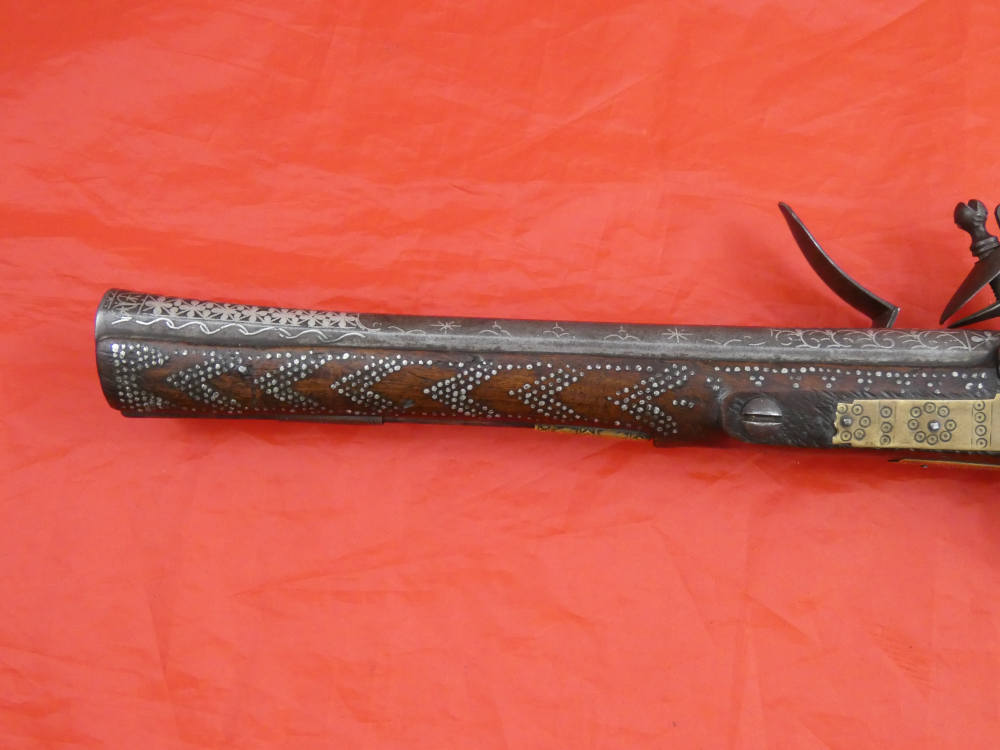 RARE ANTIQUE SOUTH INDIA BLUNDERBUSS MIQUELET FLINTLOCK PISTOL 1780-1820 -img-5