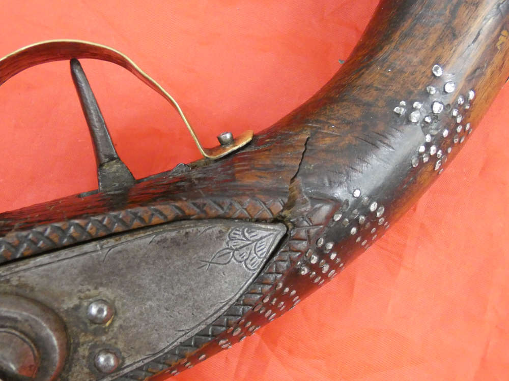 RARE ANTIQUE SOUTH INDIA BLUNDERBUSS MIQUELET FLINTLOCK PISTOL 1780-1820 -img-32