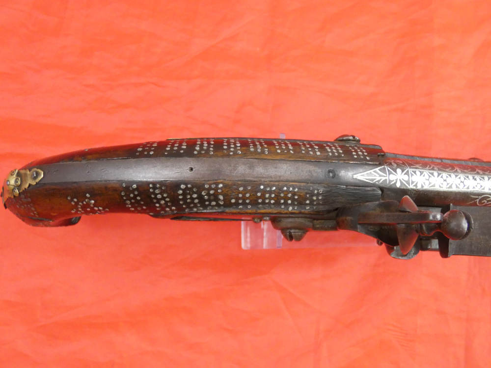 RARE ANTIQUE SOUTH INDIA BLUNDERBUSS MIQUELET FLINTLOCK PISTOL 1780-1820 -img-10