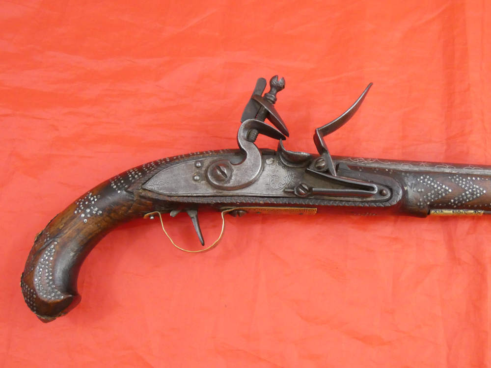 RARE ANTIQUE SOUTH INDIA BLUNDERBUSS MIQUELET FLINTLOCK PISTOL 1780-1820 -img-4