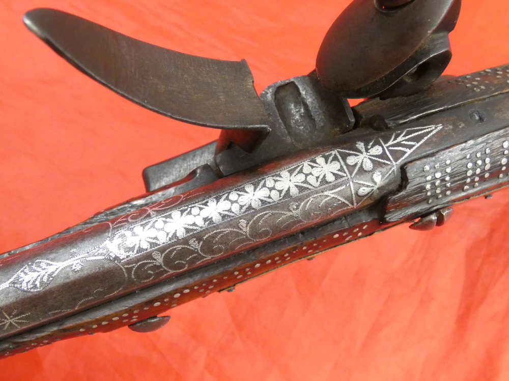 RARE ANTIQUE SOUTH INDIA BLUNDERBUSS MIQUELET FLINTLOCK PISTOL 1780-1820 -img-22