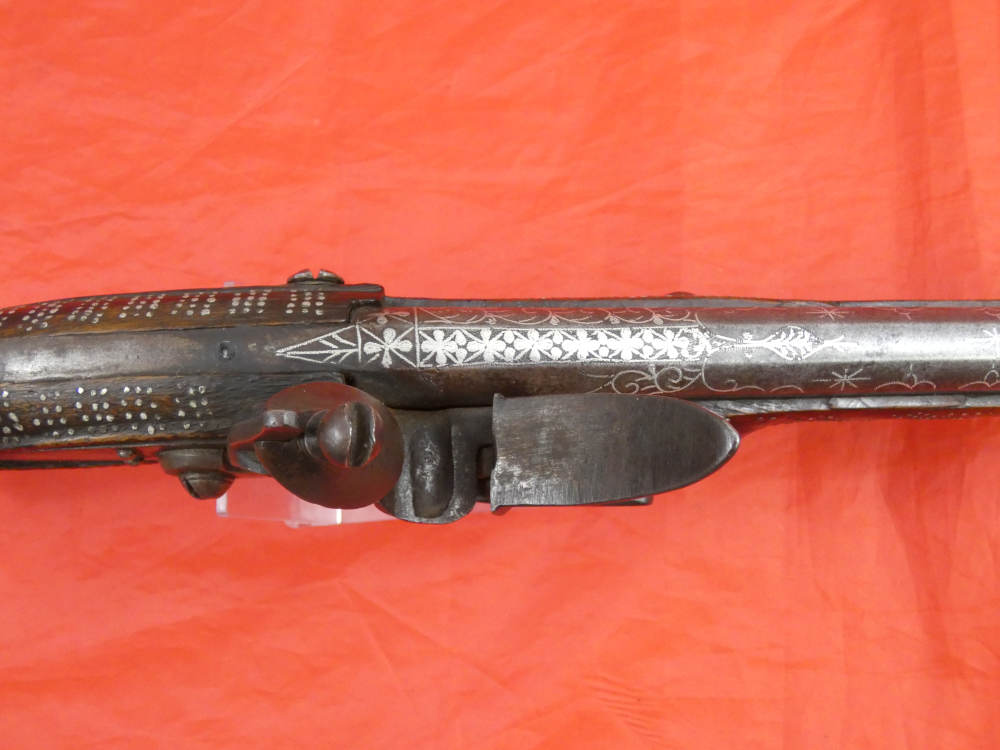 RARE ANTIQUE SOUTH INDIA BLUNDERBUSS MIQUELET FLINTLOCK PISTOL 1780-1820 -img-9